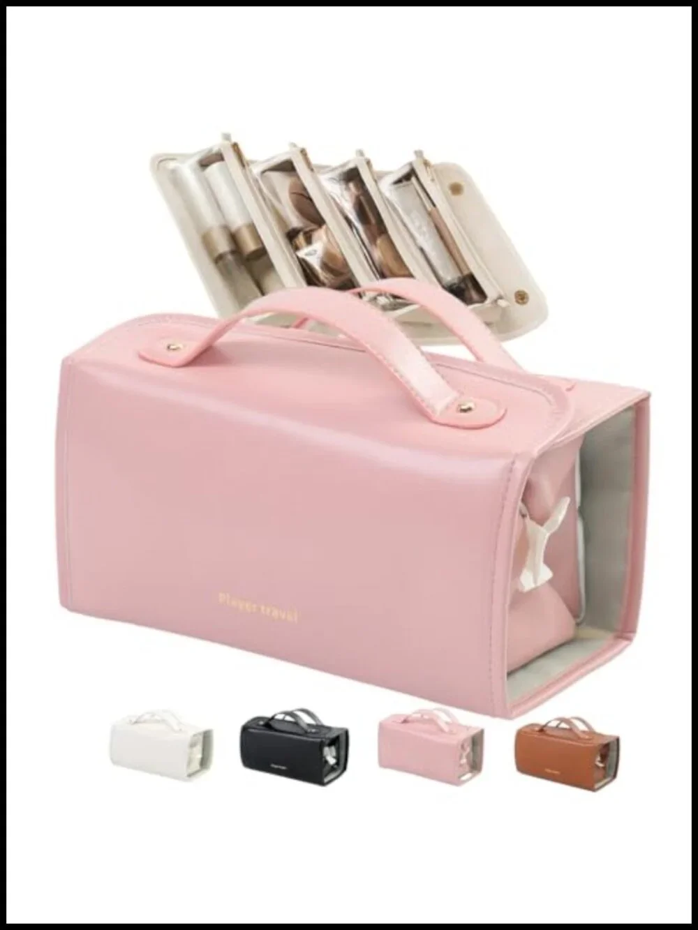 Leather Waterproof Roll Up Cosmetic Bag Detachable 4 in 1 Travel Toiletry Bag